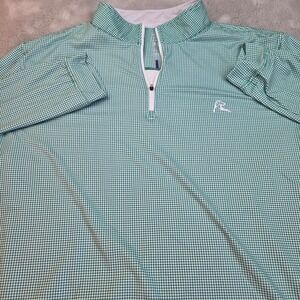 Rhoback Quarter Zip Pullover Mens XL Green White Houndstooth Performance Stretch